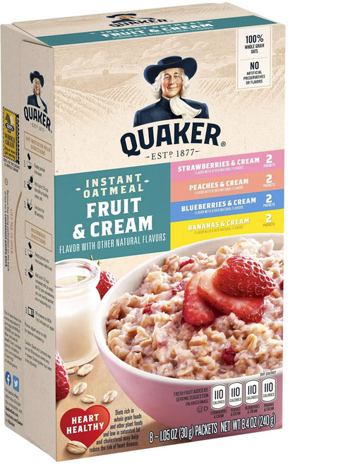 퀘이커 인스턴트 오트밀 버라이어티 프루트 & 크림, 240g, 1개