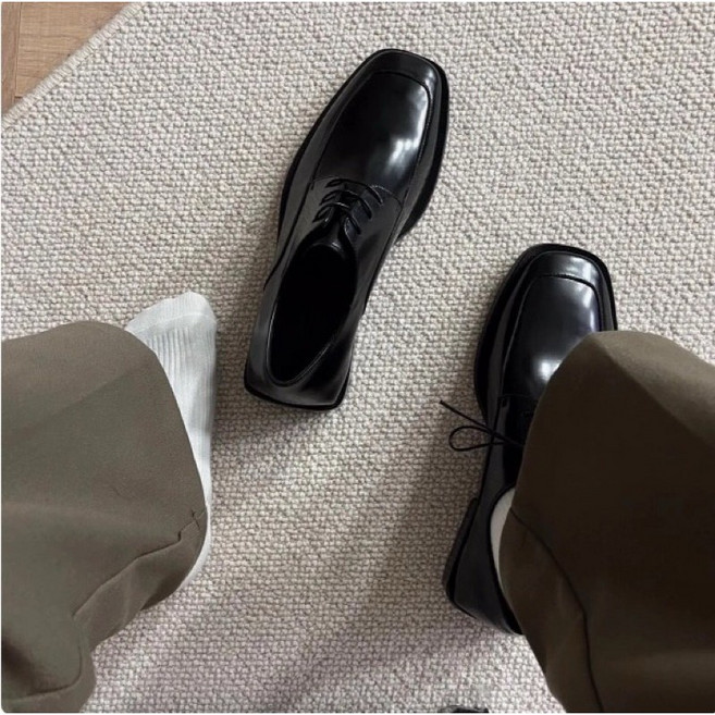 Gshop 方頭皮鞋 男款 厚底 增高 英倫風 黑色 商務 正裝 休閒 德比鞋