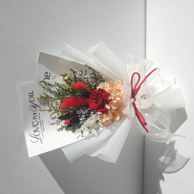 시들지 않는 생화 프리저브드 미니 장미 꽃다발 + 쇼핑케이스, 레드