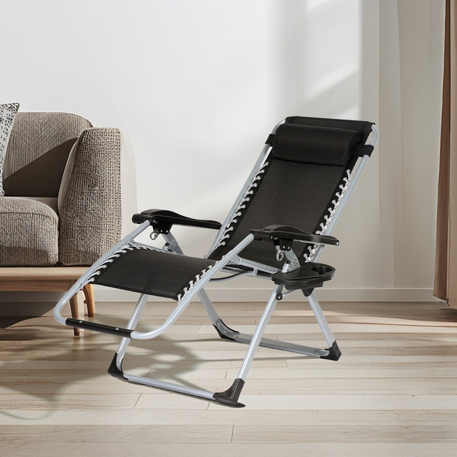 Bornoon 접이식 무중력 리클라이너 의자, 블랙 +실버