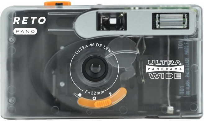 RETO PANO 35mm 傻瓜相機 22mm超廣角鏡頭 全景模式 內建閃光燈, 透明白,富士400度36張/卷, 1個