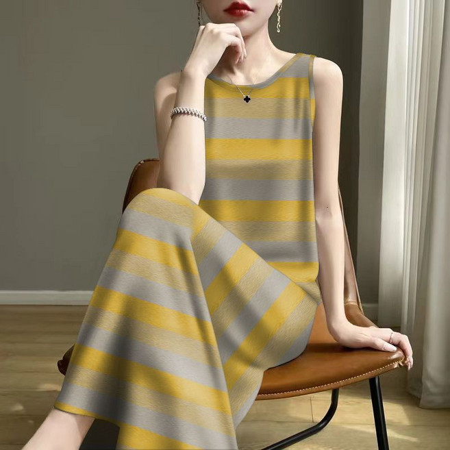 여름 여성 캐주얼 빅 사이즈 슬림핏 나시 원피스 라운드넥 민소매 바캉스 스커트