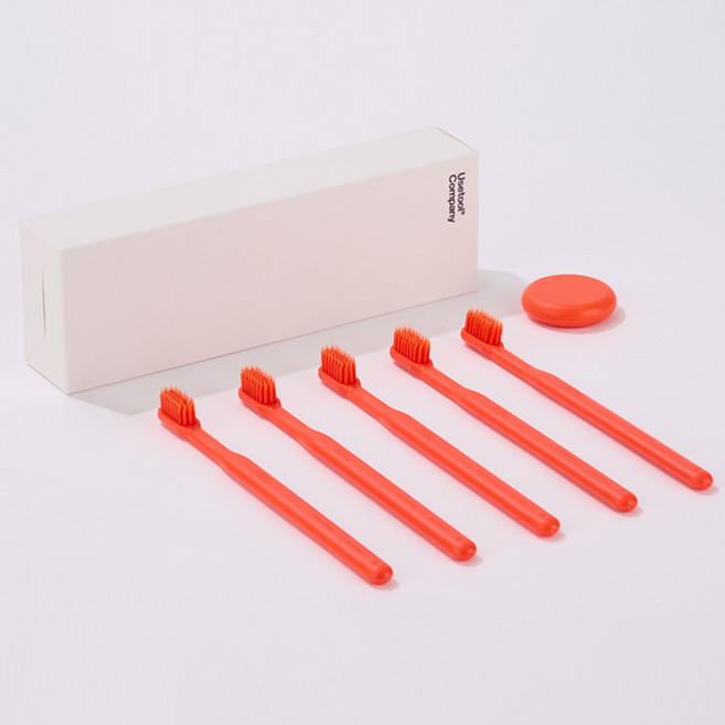 칫솔세트 오렌지 칫솔 5개 원형자석 1개 칫솔걸이 포함 싱글세트 임산부 치석제거 잇몸관리 치과 치솔 선물세트, 1세트, 5개입
