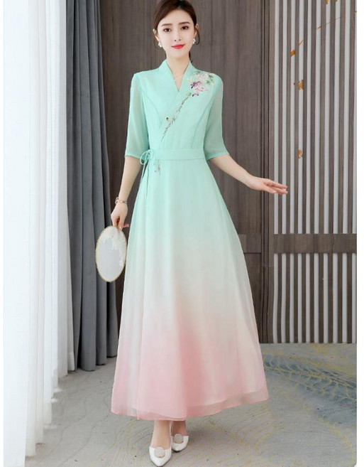 리우씨앤씨 파스텔 퓨전 개량 생활 한복 우아한 원피스 드레스