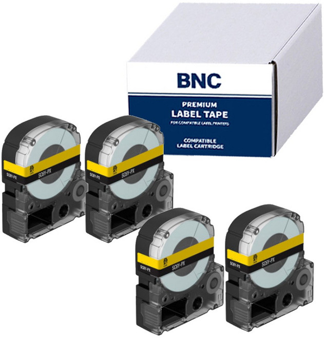 BNC 엡손 호환 라벨테이프 라벨프린터기 라벨기 테이프, 9mm, 노랑바탕/검정글자 4개