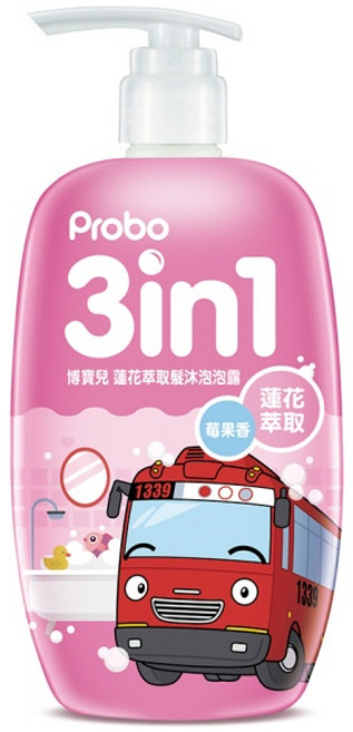 博寶兒 3in1 蓮花萃取髮沐泡泡露 莓果香 500ml, 1個