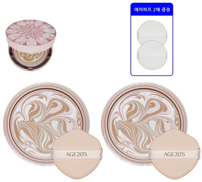 2025 에이지20s 더블루밍 에센스 커버 팩트 최신상 리필+호환퍼프, 2개, 더블루밍_리필21호+호환퍼프
