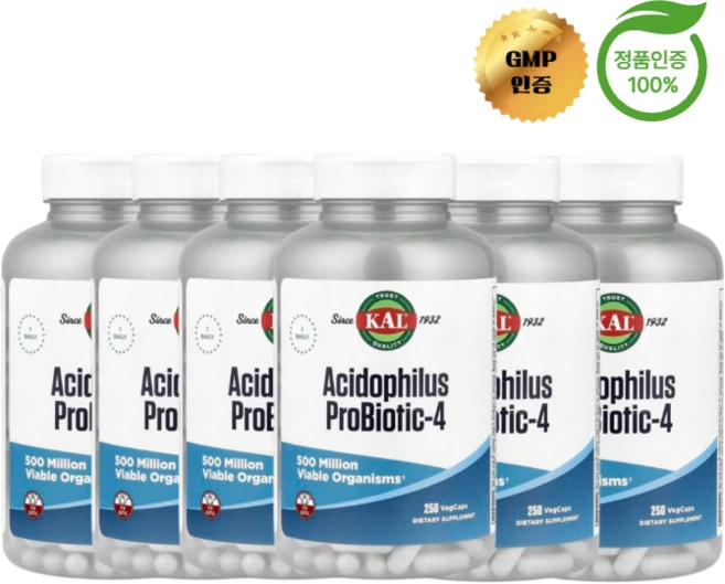 KAL 애시도필러스 프로바이오틱-4 베지캡슐 250정, 6개 - 쿠팡