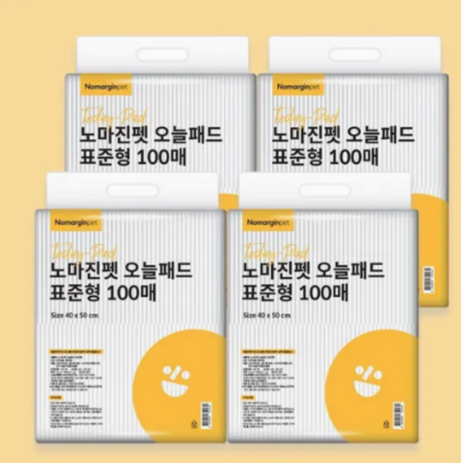 노마진펫 오늘패드 강아지배변패드 대용량 고흡수 400매 표준형/대형 +간식증정 애견패드 대형견 소형견, 4개