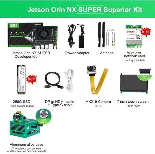 개발보드 와이파이 모듈 임베디드 엣지 시스템을 위한 117157TOPS 컴퓨팅 성능을 갖춘 Jetson Orin NX 슈퍼 개발자 키트 8GB16GB RAM 딥 러닝, 10)Superior Kit, 16GB