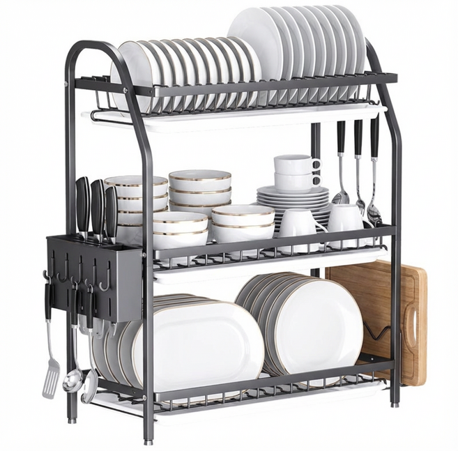 튼튼한 다용도 주방용 그릇 접시 식기 건조대, 1개, 42cm(풀 세트), 3단