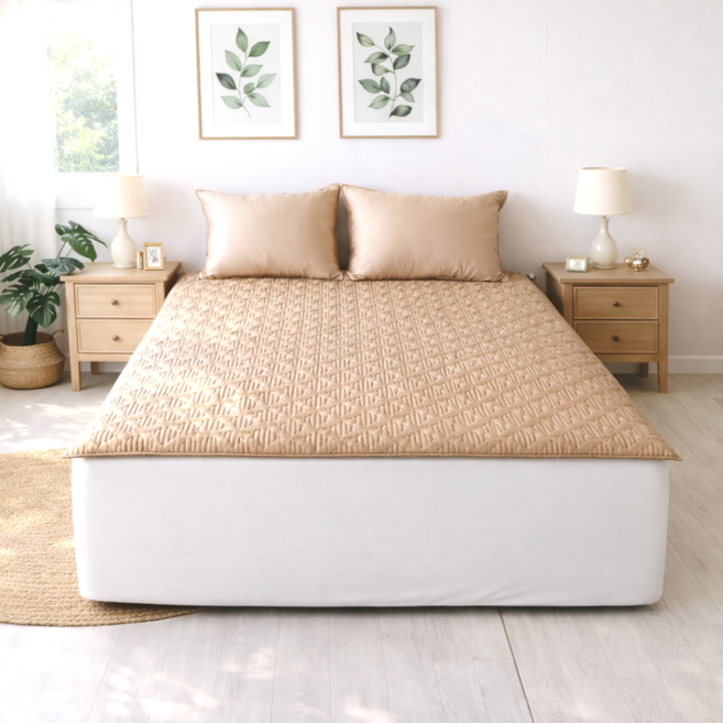 직접제작 60수 순면 모달 사계절 미끄럼방지 돌 흙침대 패드 토퍼 매트리스 슈퍼싱글 퀸 킹 사이즈, 베이지