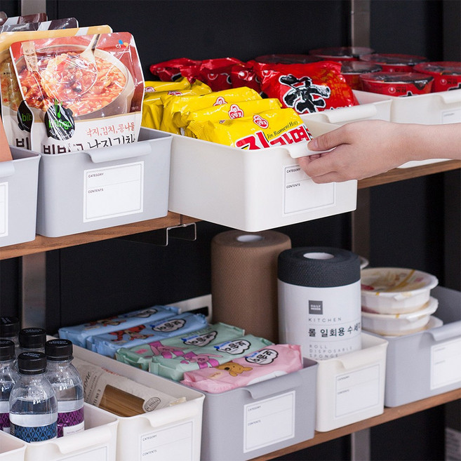 [하우스버디] 2+2 주방틈새수납 팬트리 손잡이 수납바구니 4세트 (중형), 높은형, 아이보리(중형4개)