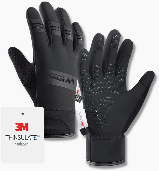 윈어블 3M 신슐레이트 충전제 사용 겨울 방한 스키 보드 캠핑 장갑 스마트폰 터치 글러브, 블랙, 1개