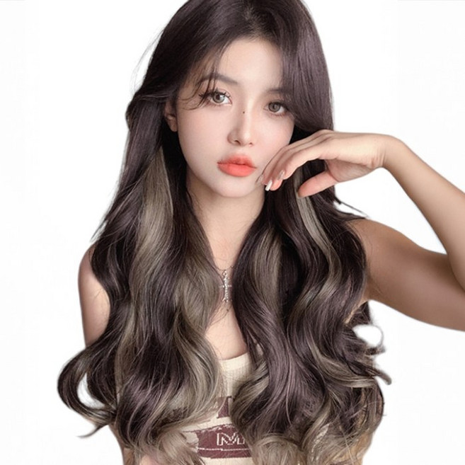 가발위드 옴브레 투톤 웨이브 붙임머리 브릿 포인트 시니온 가발, 1개, 다크브라운 믹스브라운