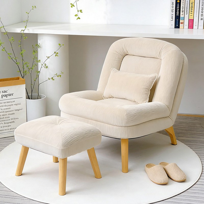 1인 리클라이너 소파 체어 인테리어 의자 발판포함, 화이트