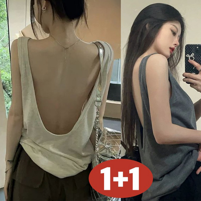 (Top-1 추천) 150kg까지 1+1 빅사이즈 여성 백트임 무지 부드러운 나시 티 여름 루즈핏 심플 베이직 오버핏 트렌드 스트릿 고급 코디 상의 외출용 캐주얼 민소매 끈 티셔츠