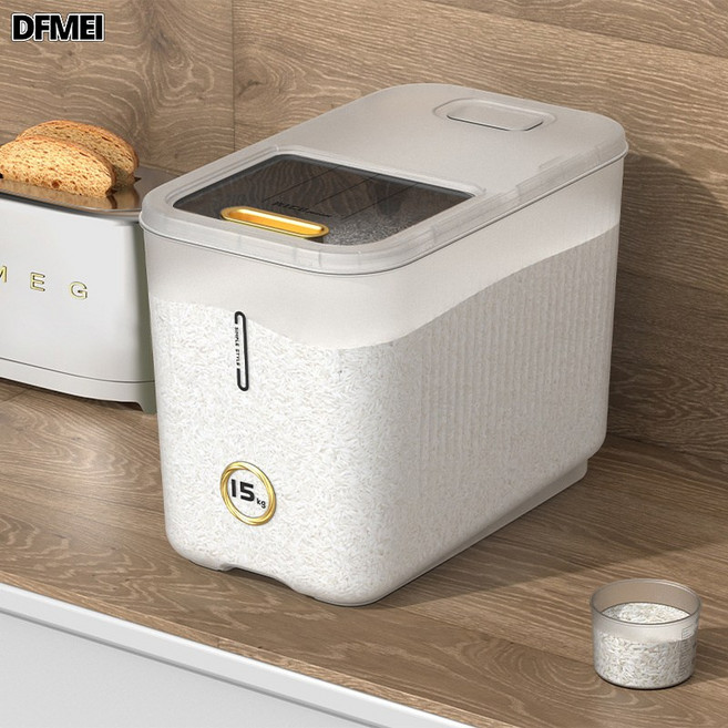DFMEI 家用廚房米桶儲物罐10KG裝麪粉雜糧桶米缸塑料收納盒貓糧, 1個, 參考詳情