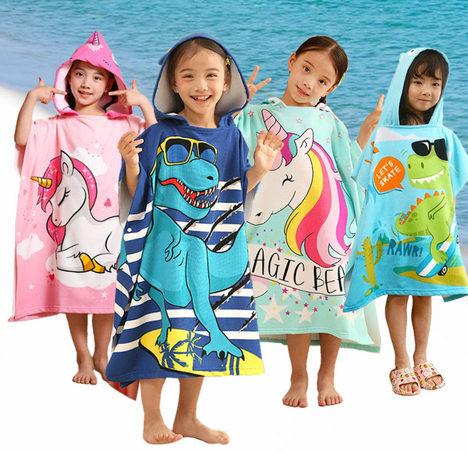 [KC인증] 키즈 아동용 후드 비치 가운 + 보관백 증정 수영장 물놀이 판초