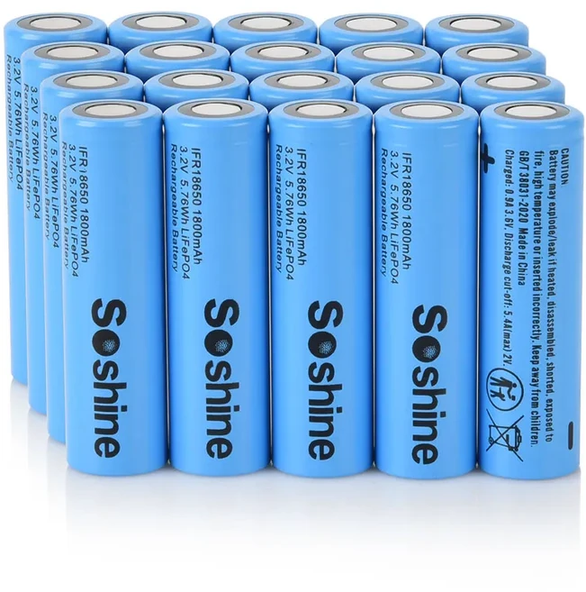 3.2V 18650 LiFePO4 배터리 1800mAh 충전식 2000+ 사이클 긴 수명 손전등 장난감 전자기기용, 04 1800mah battery 20pc