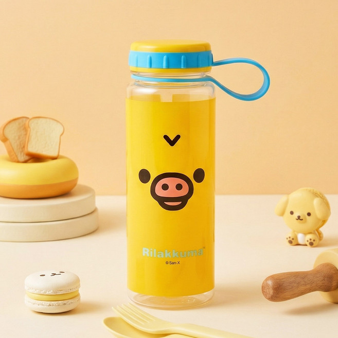 리락쿠마 핸들 물통 얼굴 500ml 옐로우, 단품, 단품