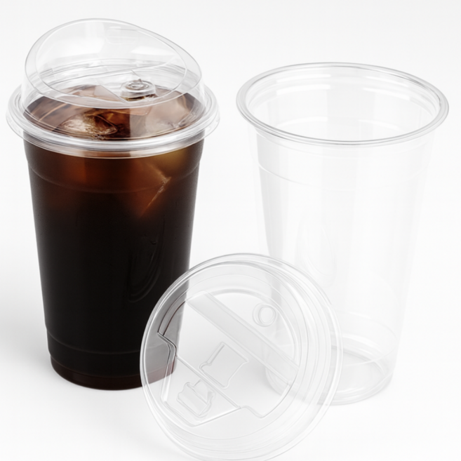 눈꽃나무 92파이 16온스 PET 아이스컵 + 개폐형 뚜껑 세트, 1세트, 470ml, 400개입