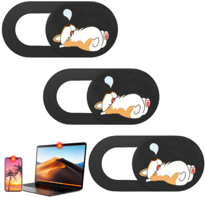 노트북 카메라가리개 웹캠커버 테블릿 핸드폰 렌즈 차단 3P 세트, 코고는 웰시코기 3종, 1세트, 코고는 웰시코기 3종