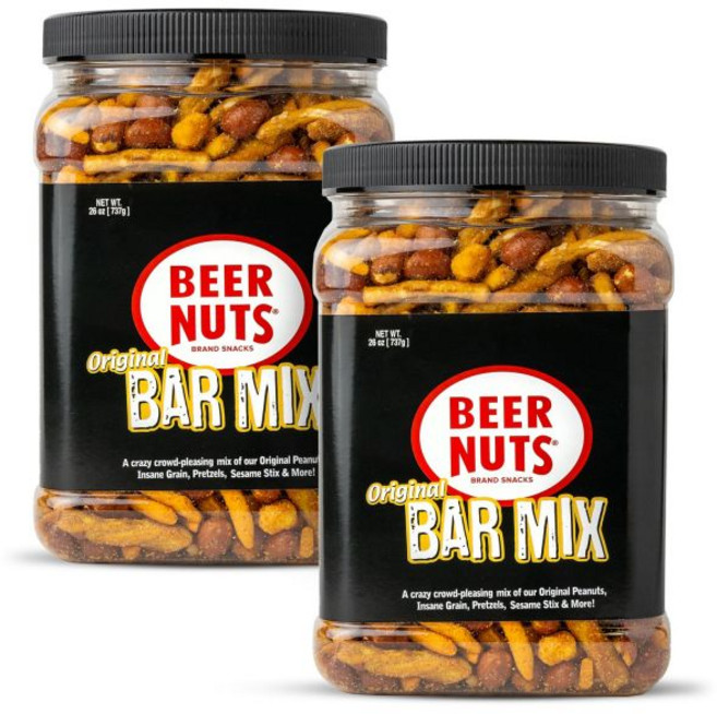 BEER NUTS 과자 칩 비어넛츠 바 믹스 바삭한 파티 프레첼 치즈 스틱 참깨 구운 콘 넛츠 달콤 글레이즈드 소금 땅콩 대체 스낵 26온스 재밀봉 가능 병, Original Bar Mix, 26 온스 (2개 묶음), 1개