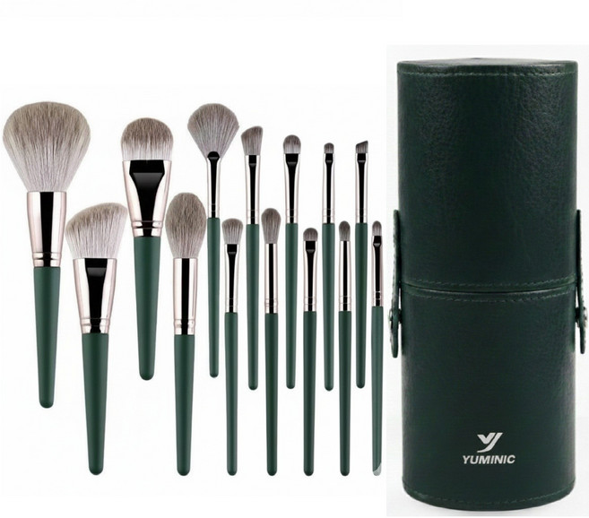 유미닉 14종 메이크업 브러시세트 브러쉬 세트, 14개, 블랙그린