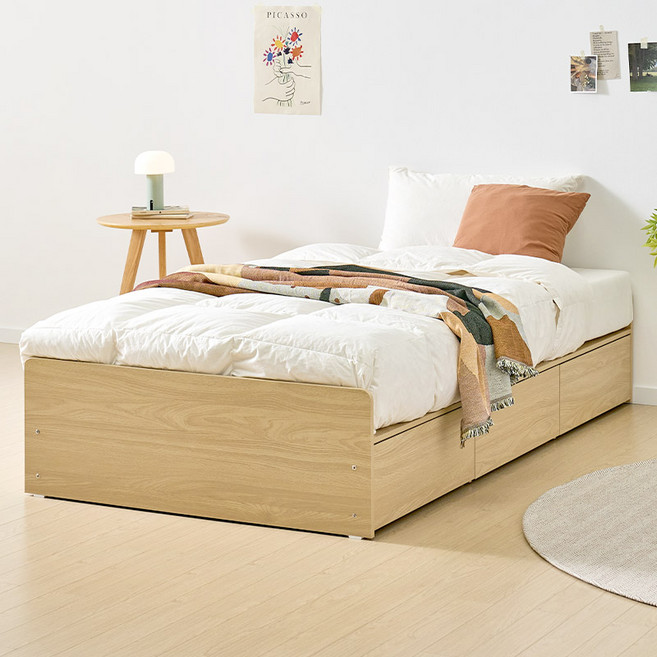 e스마트 로에 서랍 무헤드 LED조명 수납침대 프레임 SS 2color, 8. (매트포함) 베이직_내추럴오크