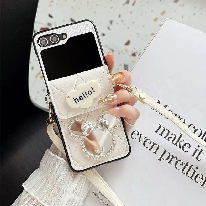 갤럭시 Z플립7 가죽 플립 케이스 지갑형 카드수납 거울