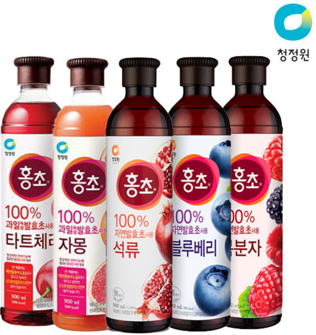 청정원 자연발효초 홍초 900ml 5종 2개 골라담기, 복분자 900ml + 자몽 900ml, 1.8L