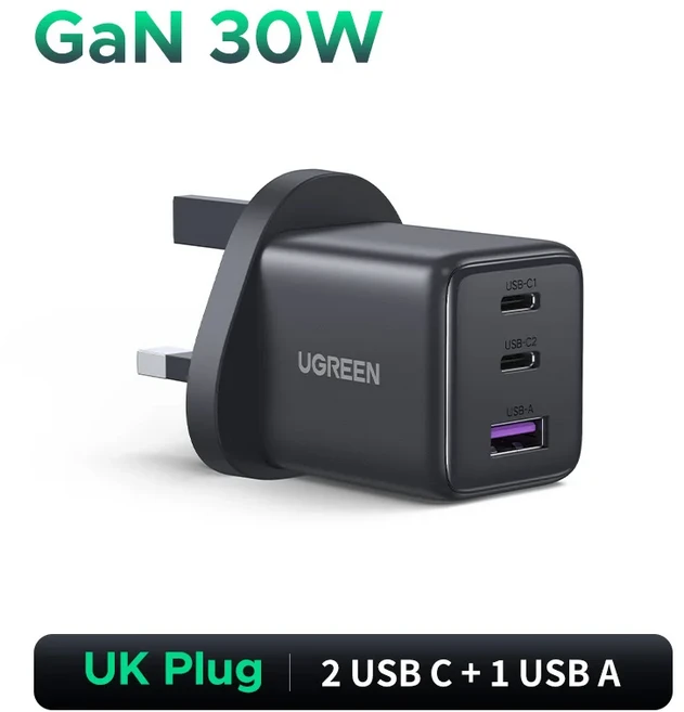 UGREEN 30W GaN 충전기 PD USB C 16 14 프로 샤오미 태블릿 에어 휴대폰, 02 UK GaN 30W
