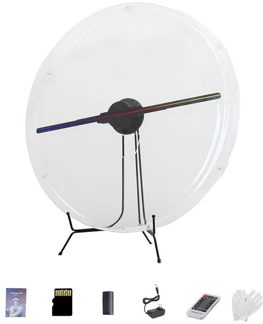 3DHologramFan 커버 프로젝터 HD LED 광고 디스플레이 리모컨 및 블루투스 Wi-Fi 1500 비디오 라이브러리 비즈니스 바 할로윈용 (54CM 포함), 3DHologramFan 커버 프로젝터 HD LED 광