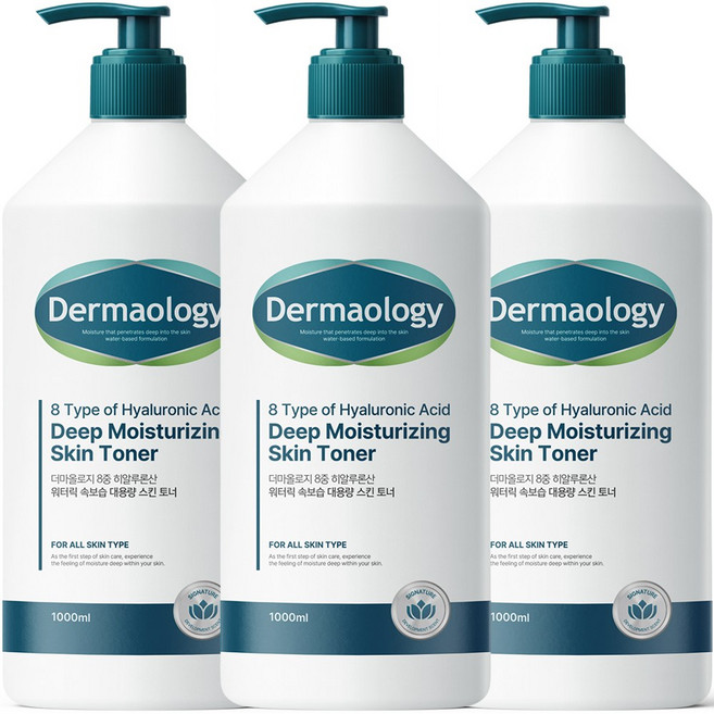 [병풀잎수 20% 함유] 1+1+1 더마올로지 8중 히알루론산 대용량 수분 토너 1L 스킨 토너 닥토 닦토 모공 여성 여자 남성 남자, 3개