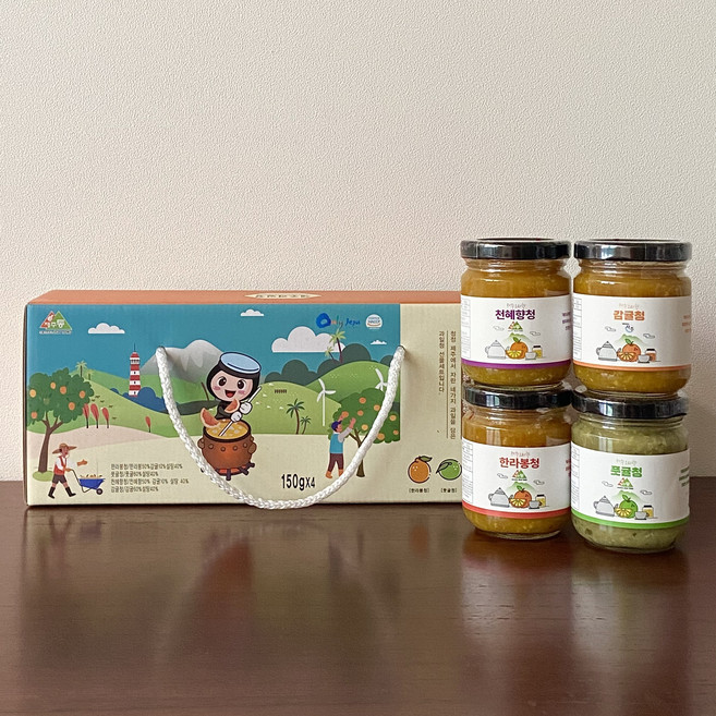 제주가 키운 과일청 4종 선물세트 (한라봉청 풋귤청 천혜향청 감귤청) 150g x 4병입 제주과일청, 4개