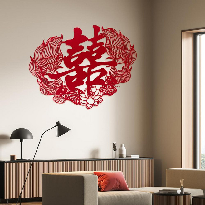雕花喜字 79x79cm 裝飾貼紙, 雙魚喜字 1張 38x30cm 出片神器 - 超大喜字, 1個