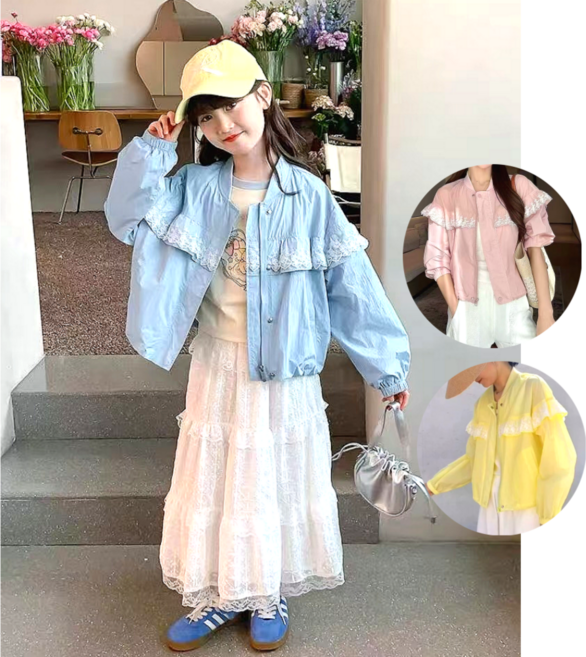 하와즈 벌룬핏 레이스 프릴 바람막이 점퍼 봄 여름 자켓