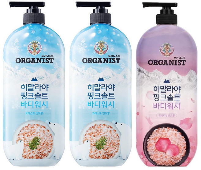 오가니스트 히말라야 핑크솔트 바디워시 900*3개 ( 포레스트민트*2개 + 퓨리파잉로즈*1개), 1개