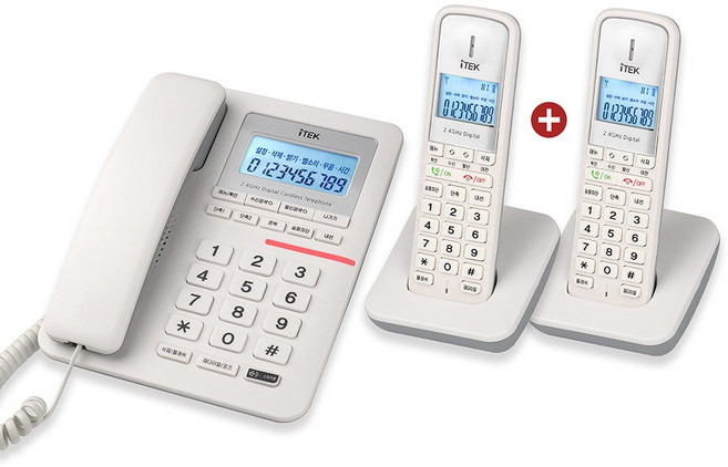 화이트 (기본구성 유선1+무선2) IK-3030M 내선통화 스피커폰 수화음량조절 2.4GHz 유무무선전화기