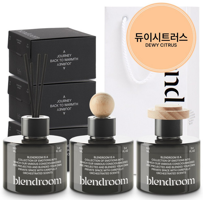 블랜드룸 디퓨저 생일선물 세트 생활용1개+차량용1개+고급형1개+와인쇼핑백, 1개, 생일선물 듀이시트러스