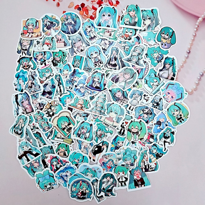 하츠네미쿠 스티커 100 다이어리 노트북 캐리어 꾸미기 미쿠 굿즈, 1개