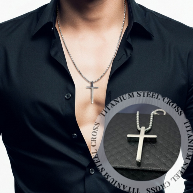 십자가 목걸이 써지컬스틸 스무스 크로스 티타늄