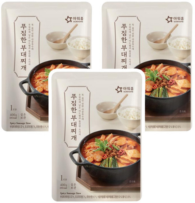 아워홈 푸짐한 부대찌개, 3개, 400g
