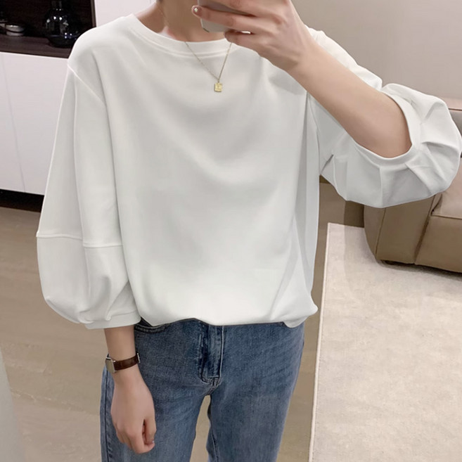 [자체제작] 제이니 여성 벌룬 소매 루즈핏 7부 티셔츠