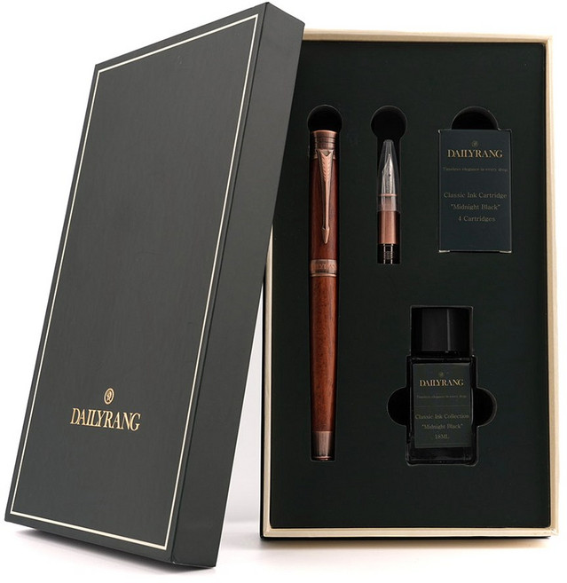 데일리랑 천연 원목 우드 만년필 고급 선물세트 EF/F펜촉 2종 카트리지 잉크 포함, 만년필 세트