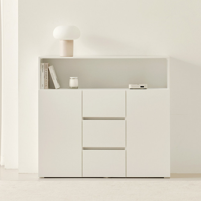 룸앤디 모노 더높은 서랍수납장 1200 상부오픈형 E0등급 LPM 다용도 슬림 서랍장, 모노 더높은 서랍수납 1200(상부오픈) 화이트, 3단