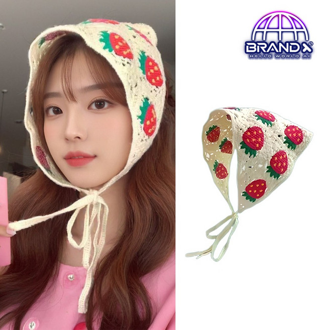 [BrandxAI] 핫트렌드 귀염 뽀작 자수 뜨개 크로쉐 레이스 헤어커치프 삼각 두건