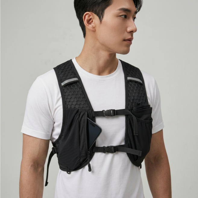 런맥스 초경량 남녀공용 트레일 러닝 조끼 마라톤 등산 백팩 베스트, 1개, 블랙