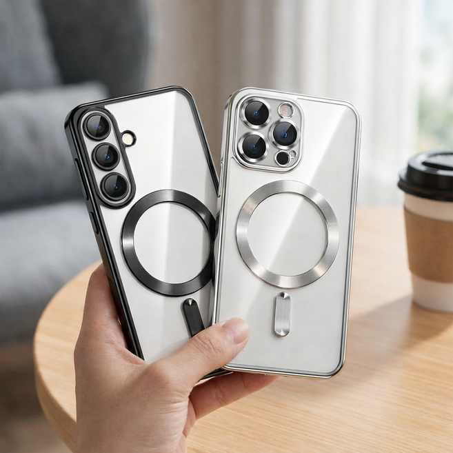 포앤디 메탈 라인 카메라 렌즈 풀커버 보호 투명 맥세이프 폰케이스